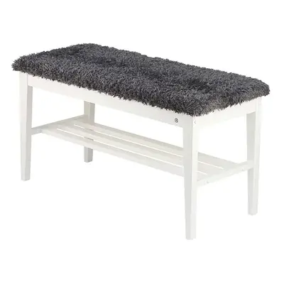Oscarssons Möbel, Nadja Bench Hvitlakkert bjørk/saueskinn i mørkegrå look